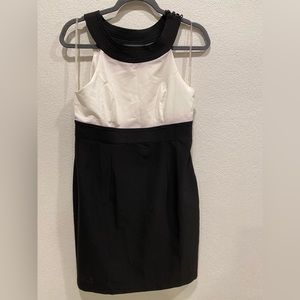 Black and white high-neck color block dress